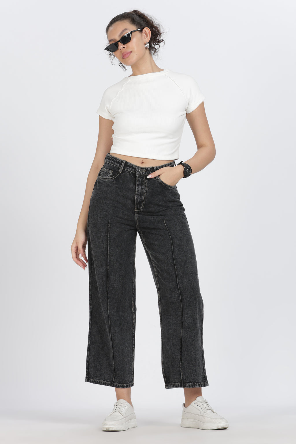 The Charcoal Front-Seam Wide Leg Jean - Denim Cotton