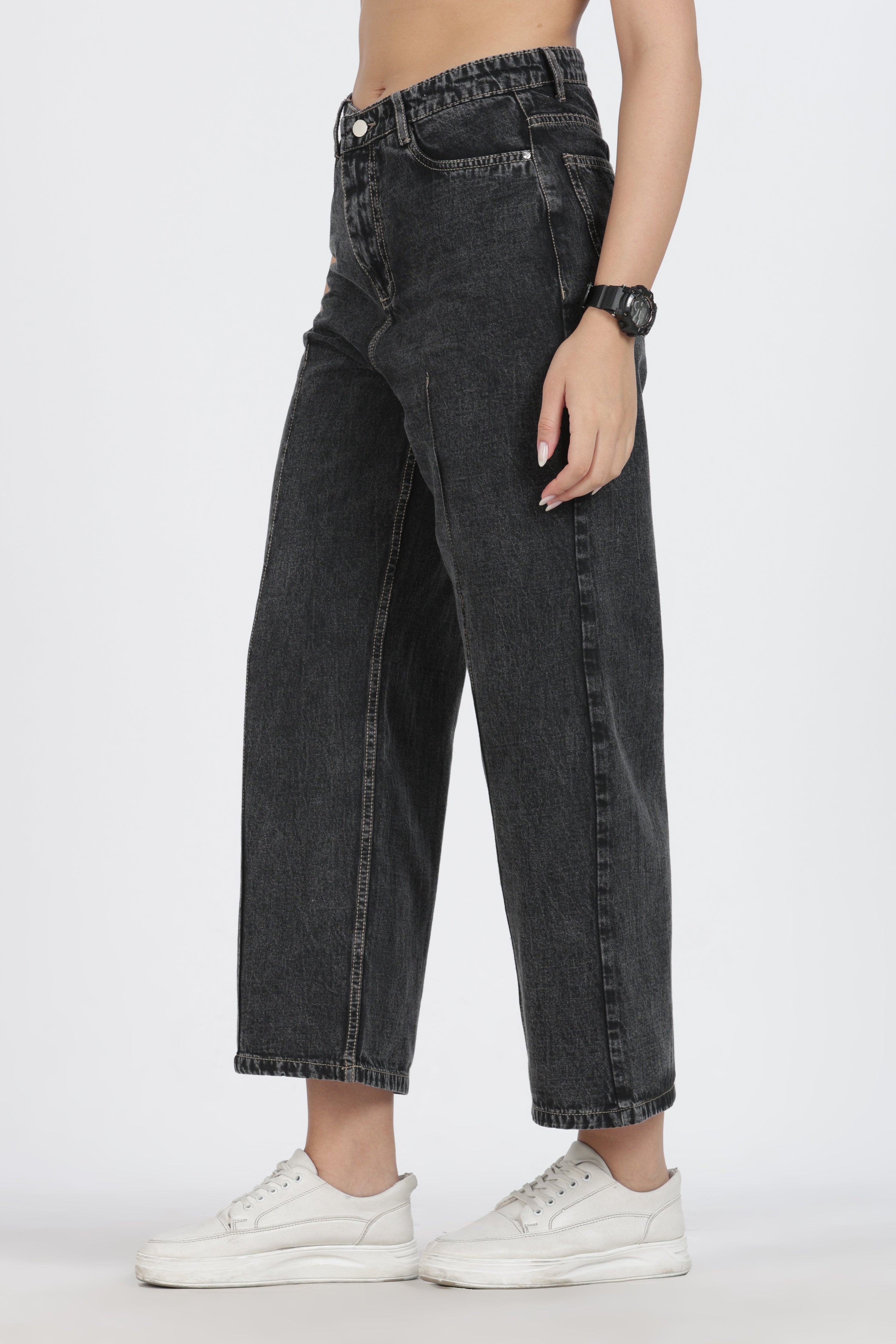 The Charcoal Front-Seam Wide Leg Jean - Denim Cotton