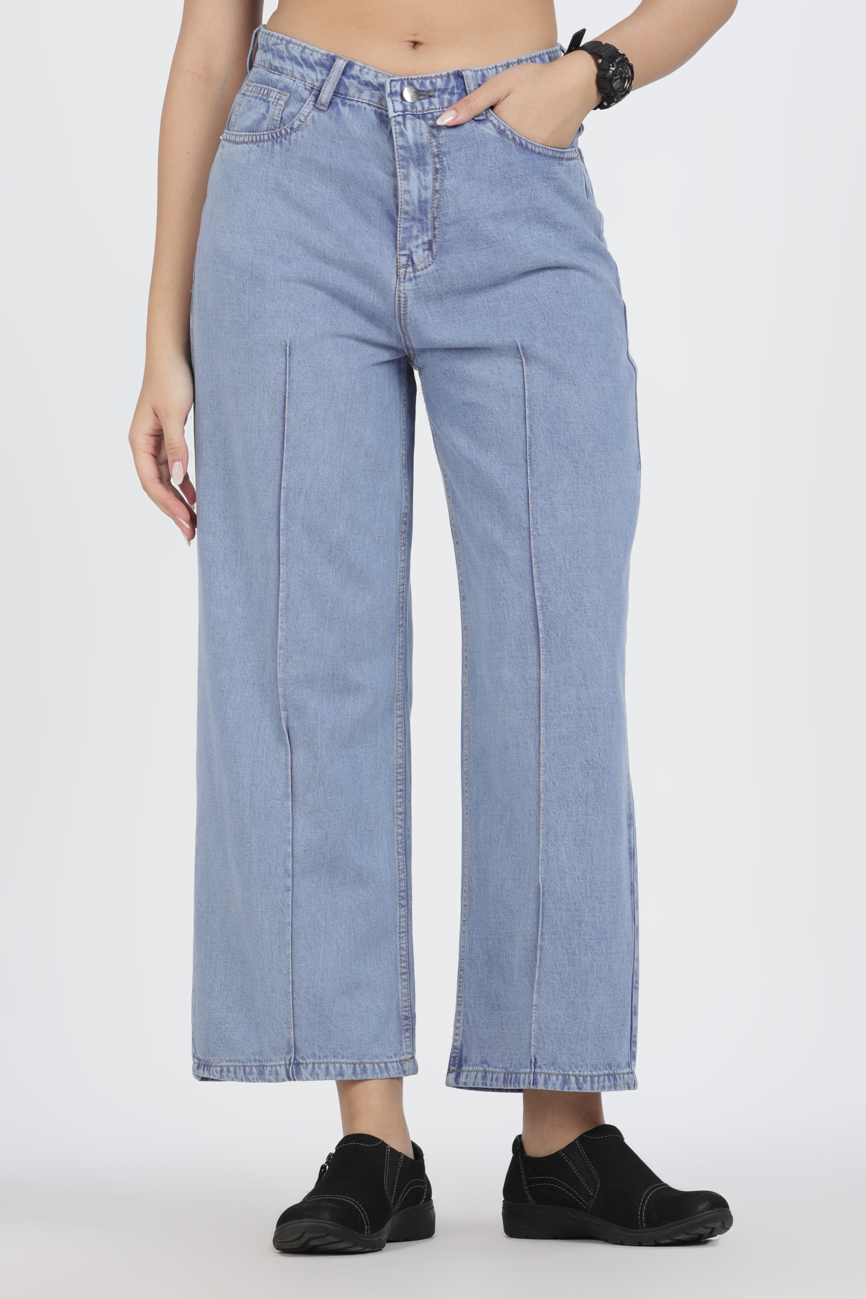 The Front-Seam Wide Leg Jean - Denim Cotton