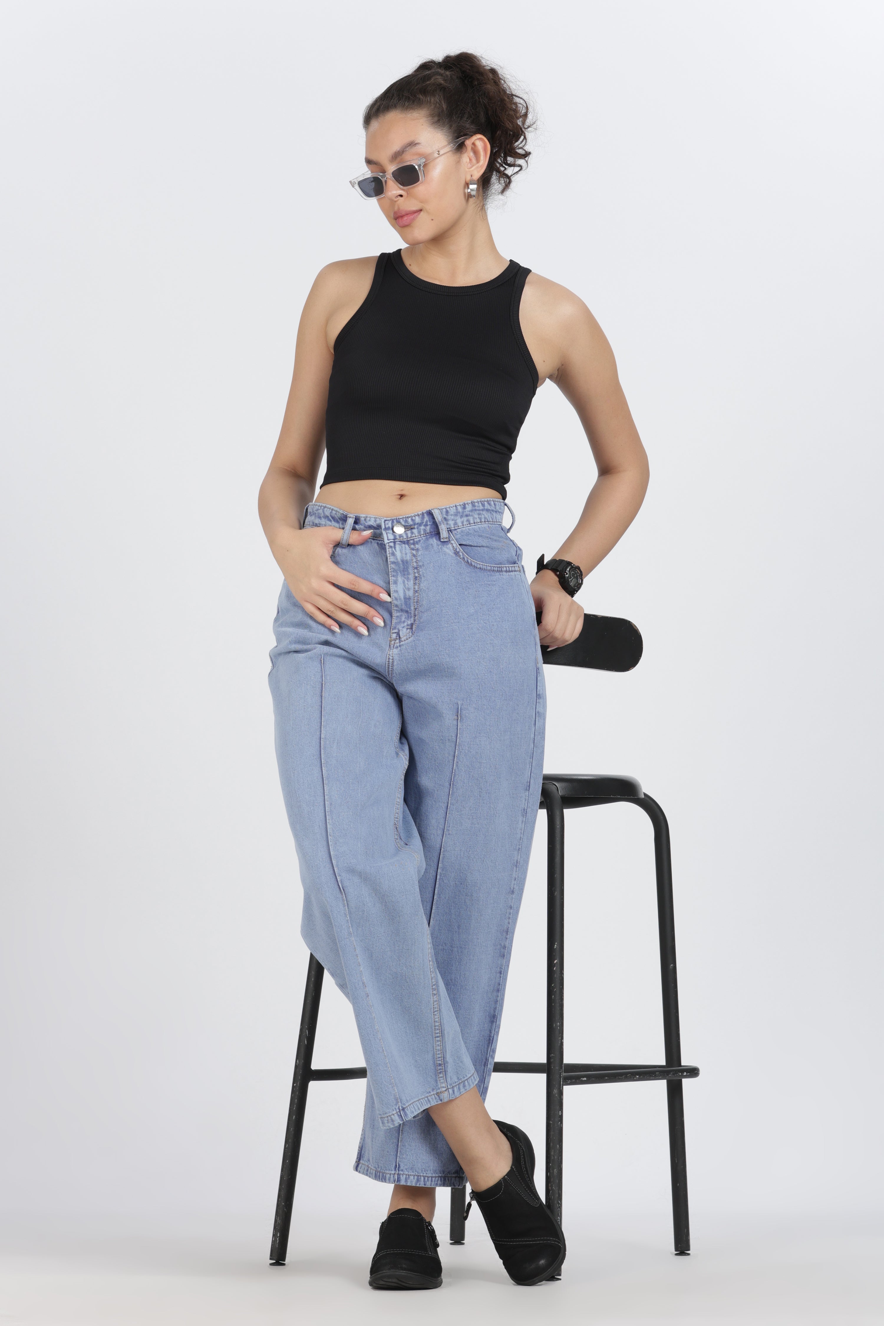 The Front-Seam Wide Leg Jean - Denim Cotton