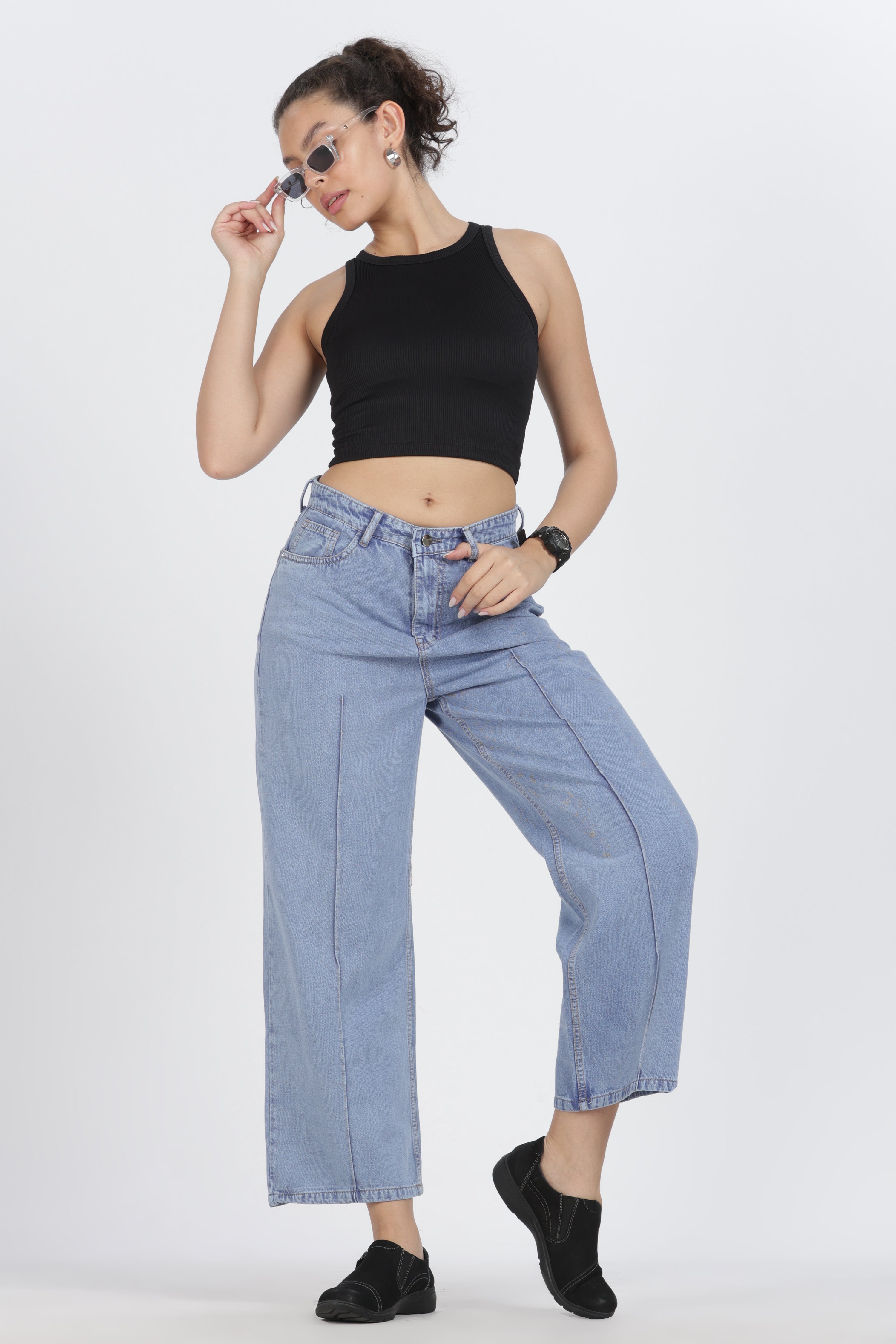 The Front-Seam Wide Leg Jean - Denim Cotton