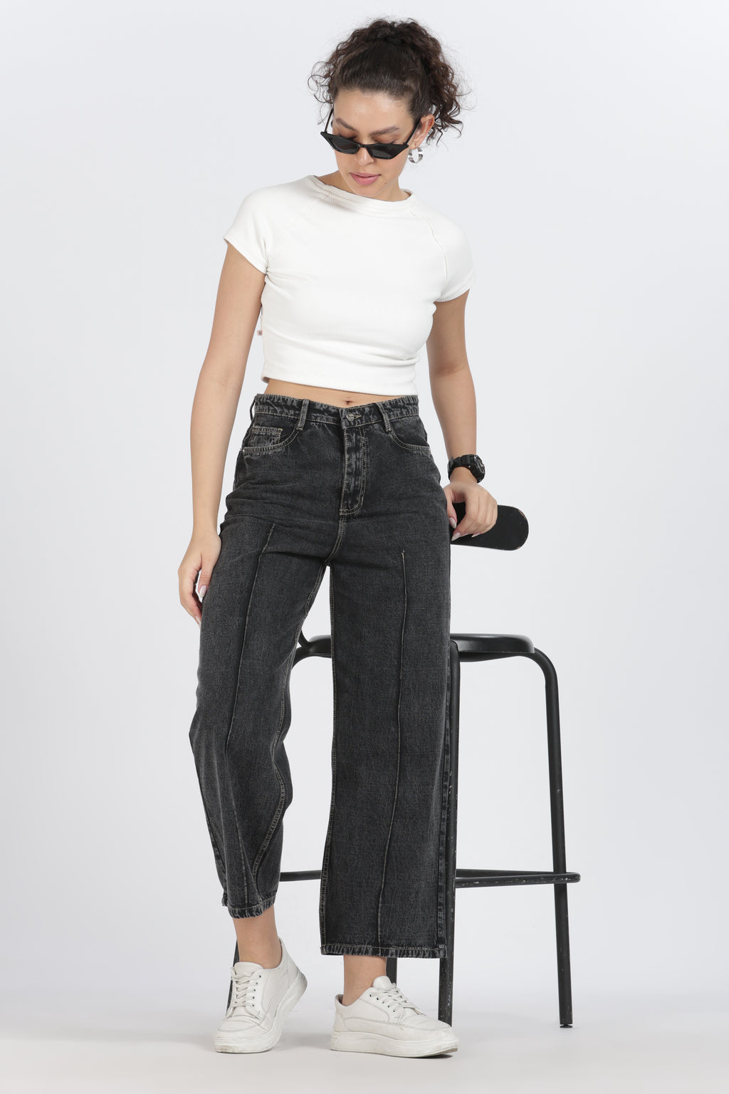 The Charcoal Front-Seam Wide Leg Jean - Denim Cotton