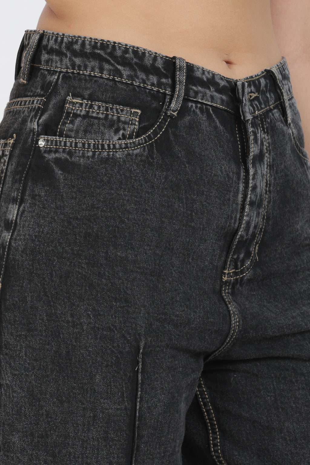 The Charcoal Front-Seam Wide Leg Jean - Denim Cotton