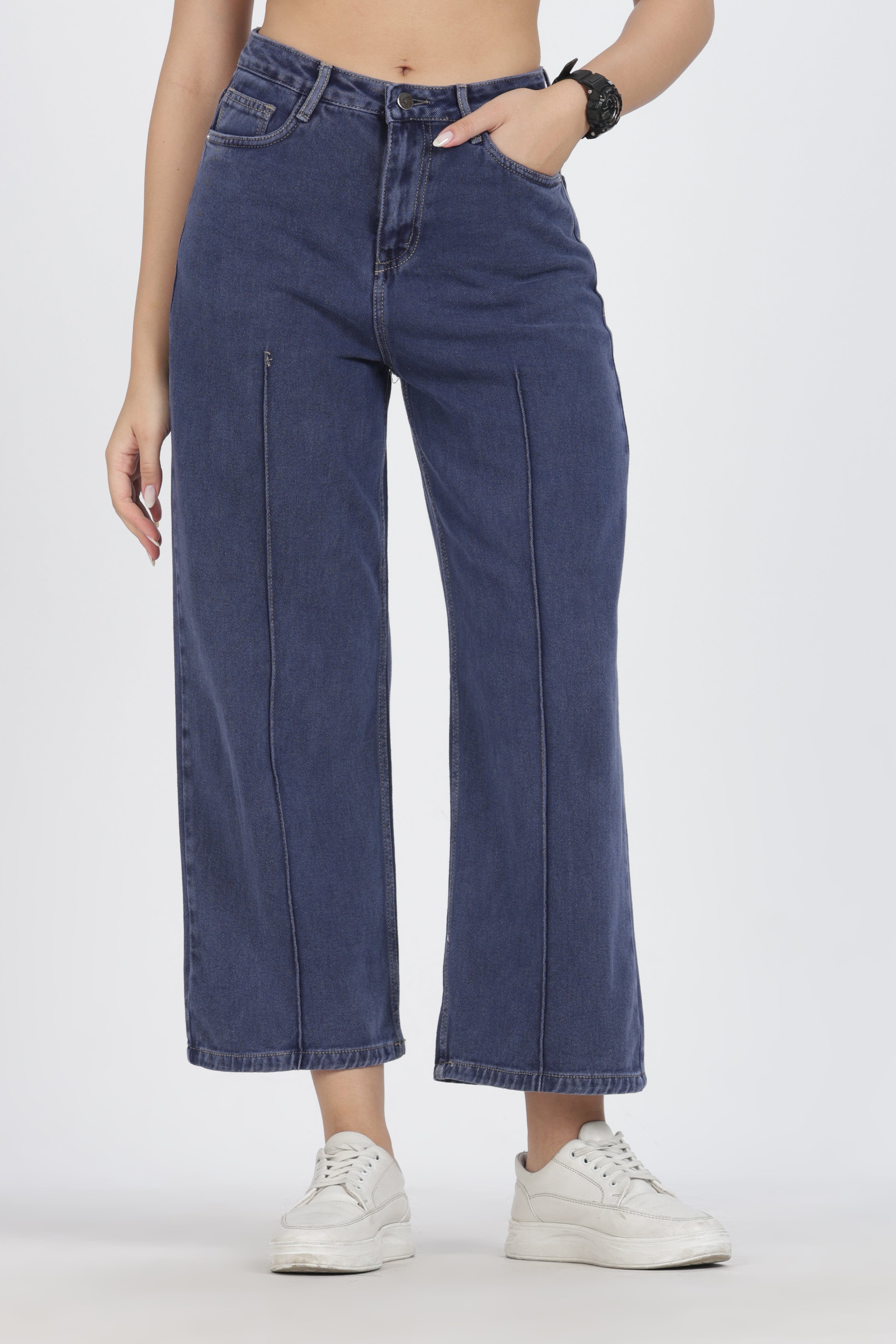 The Indigo Front-Seam Wide Leg Jean - Denim Cotton