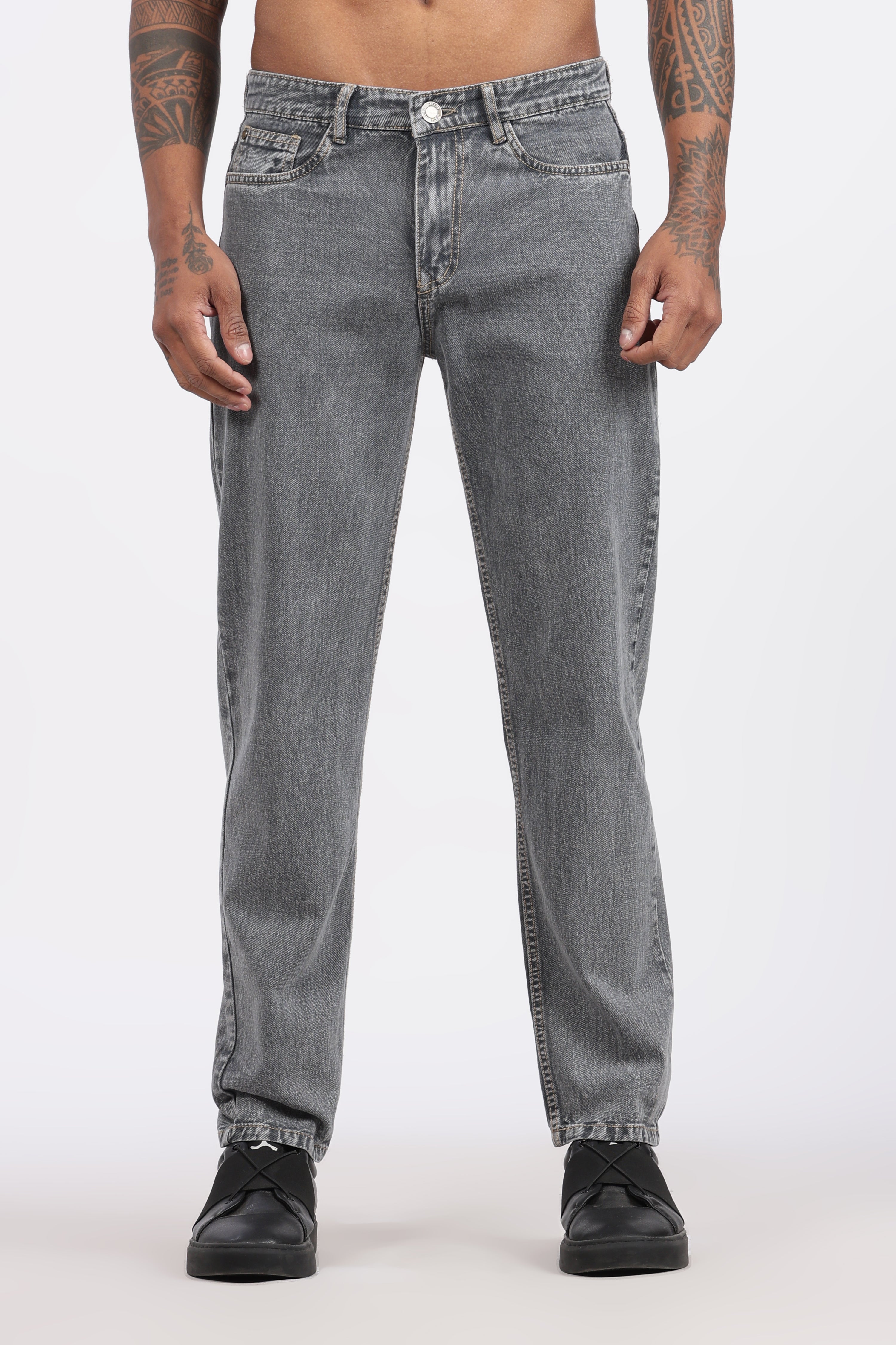 Men's Slim Tapered Jeans - Vintage Acid Wash Grey