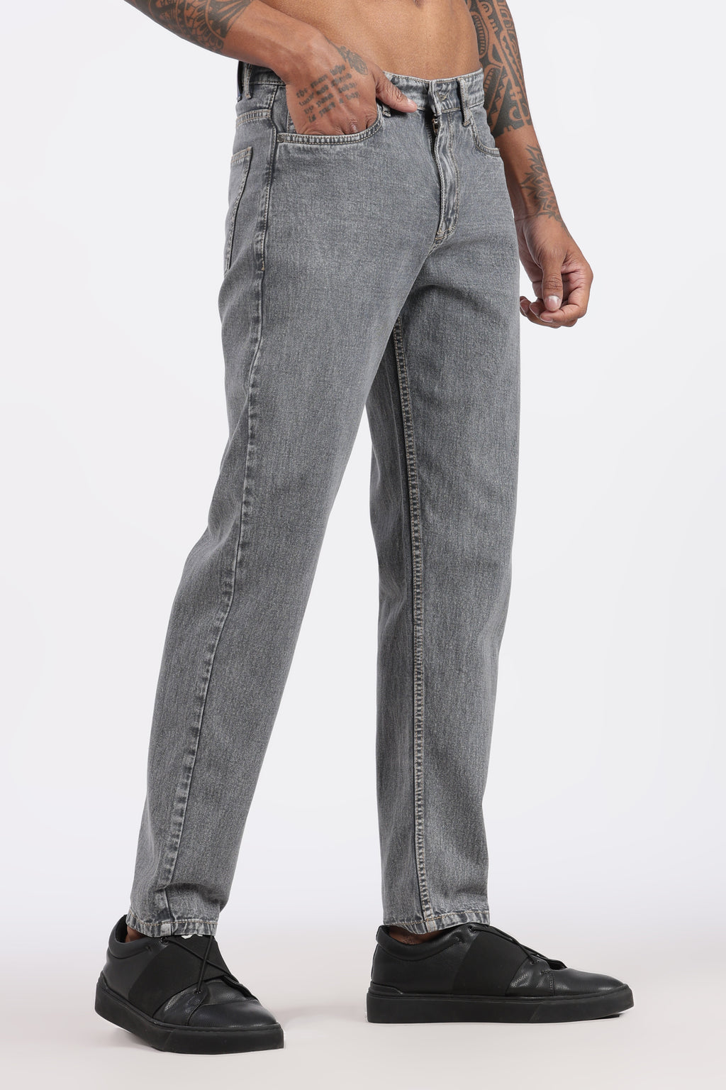 Men's Slim Tapered Jeans - Vintage Acid Wash Grey