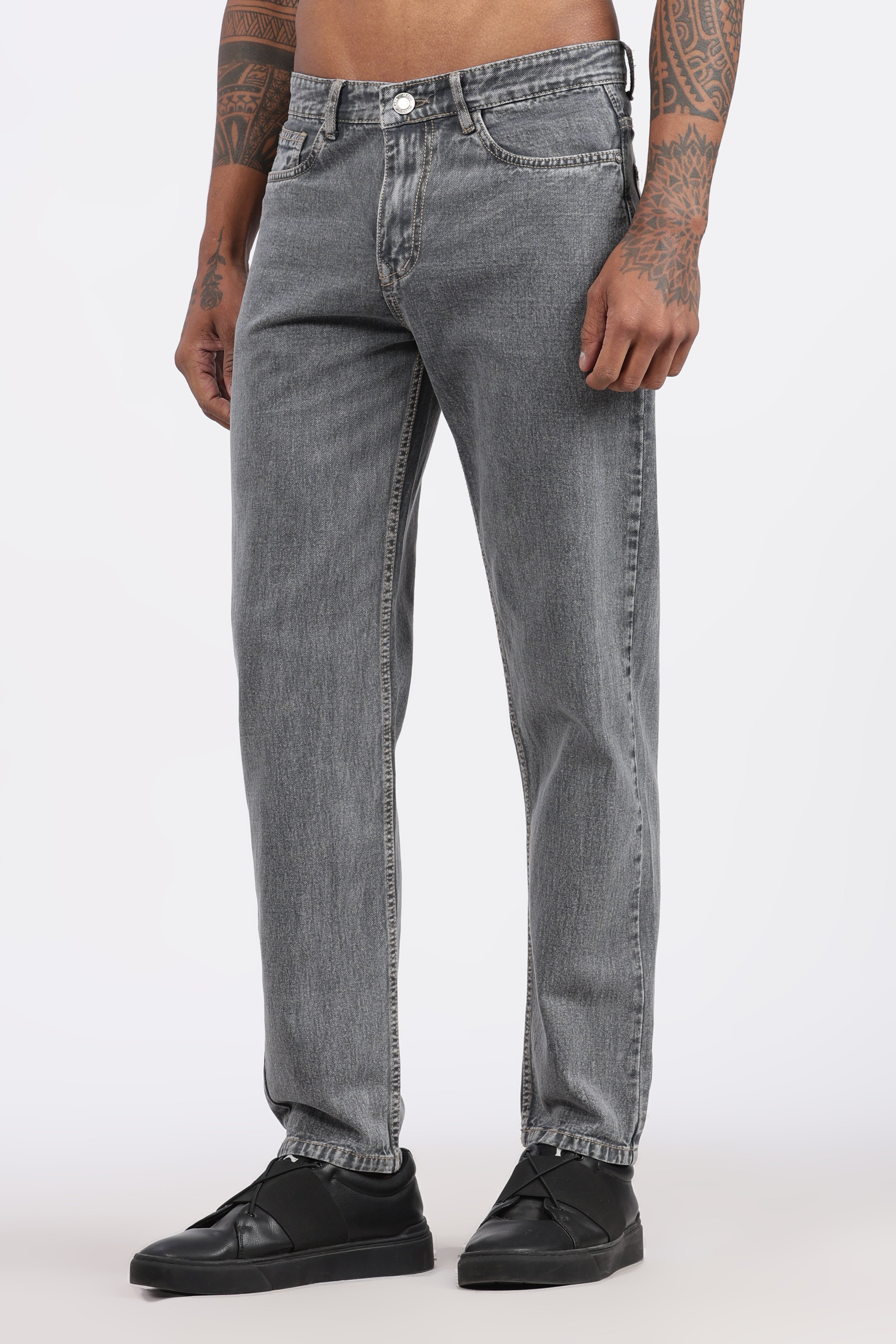 Men's Slim Tapered Jeans - Vintage Acid Wash Grey