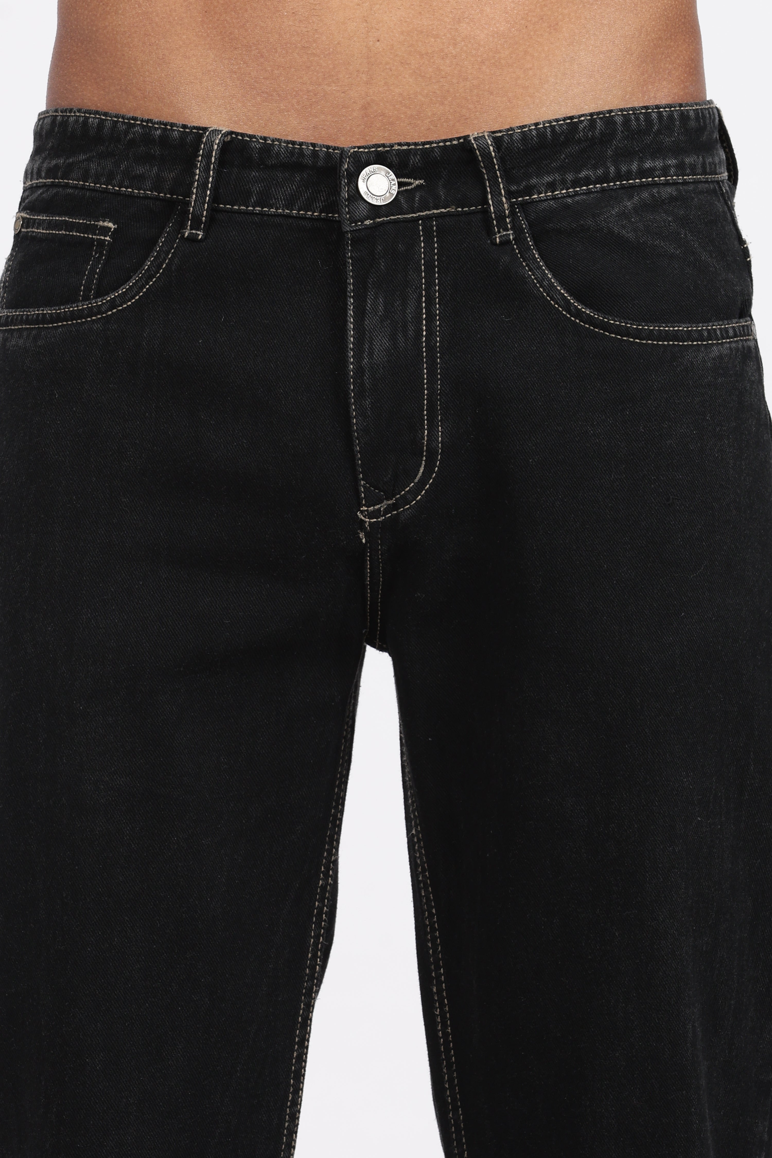 Men's Slim Tapered Jeans with Contrast Stitching - Black