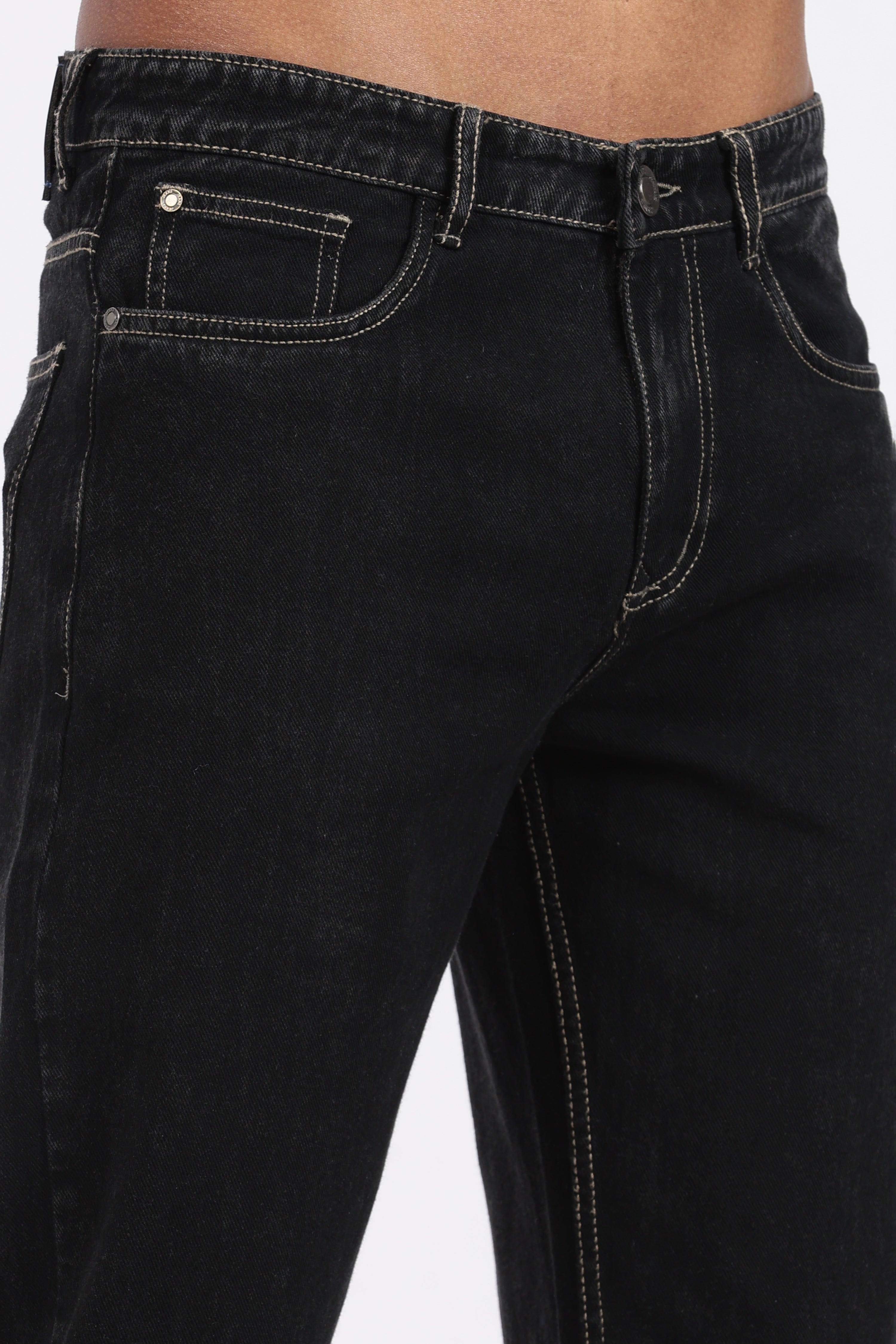 Men's Slim Tapered Jeans with Contrast Stitching - Black