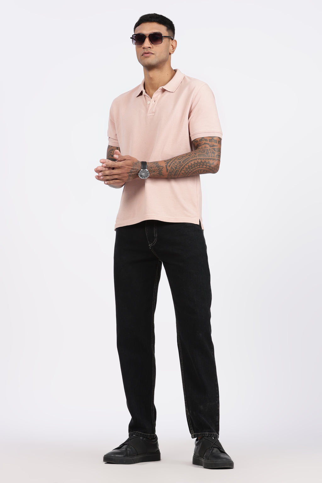Men's Slim Tapered Jeans with Contrast Stitching - Black
