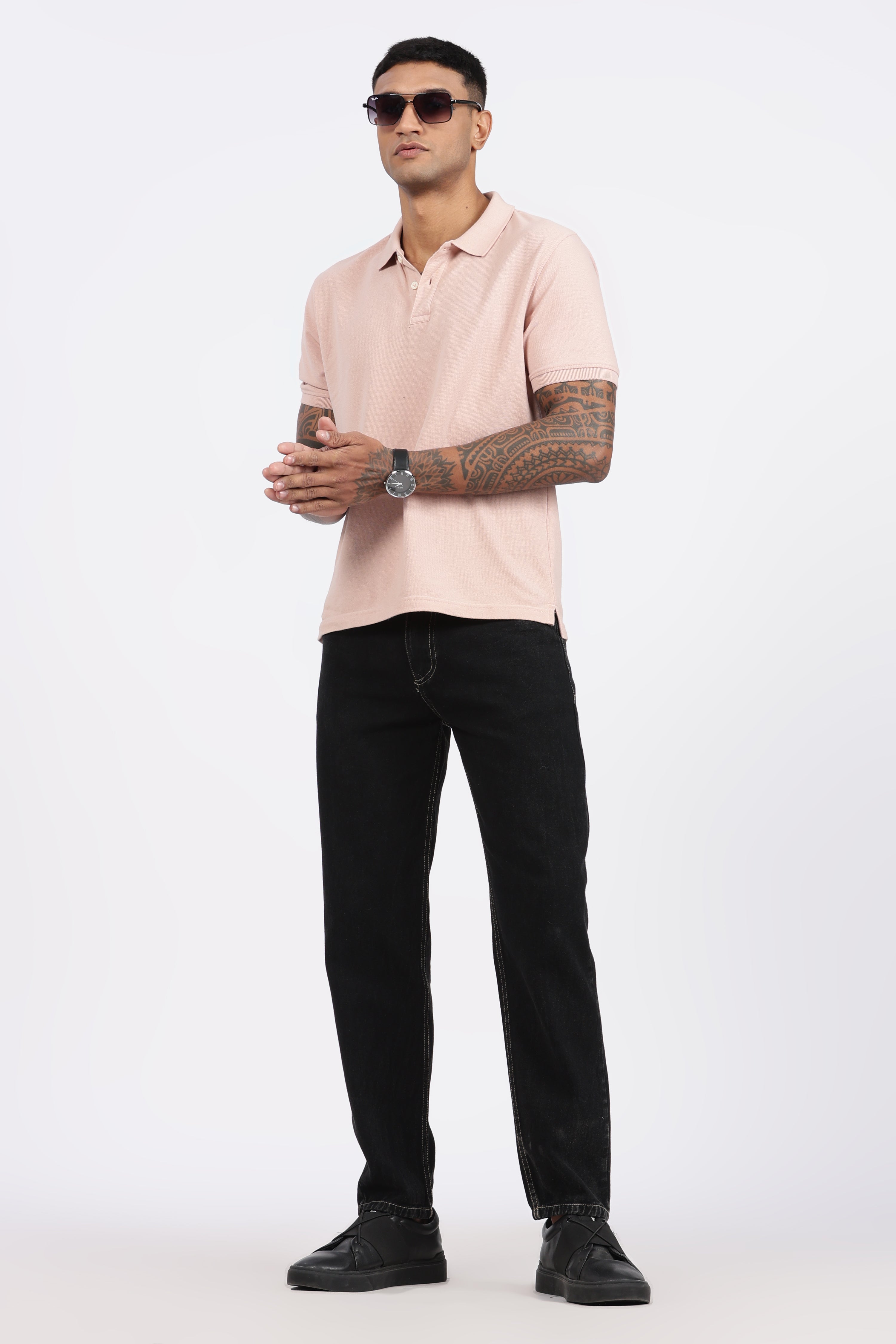 Men's Slim Tapered Jeans with Contrast Stitching - Black