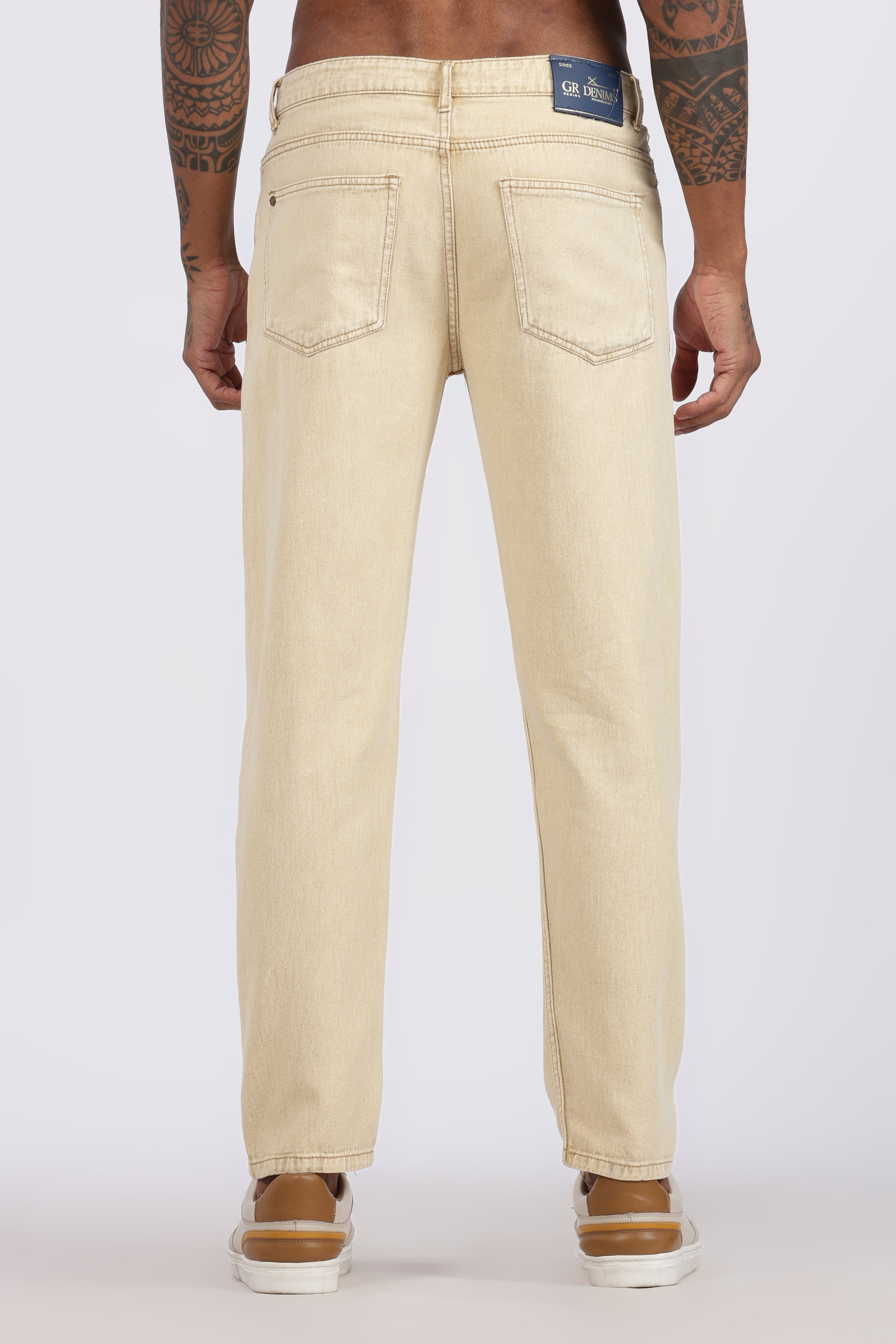 Men's Slim Tapered Jeans - Sand Beige Wash