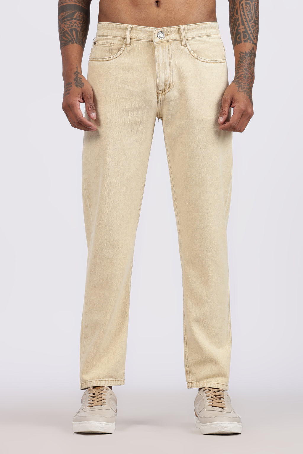 Men's Slim Tapered Jeans - Sand Beige Wash