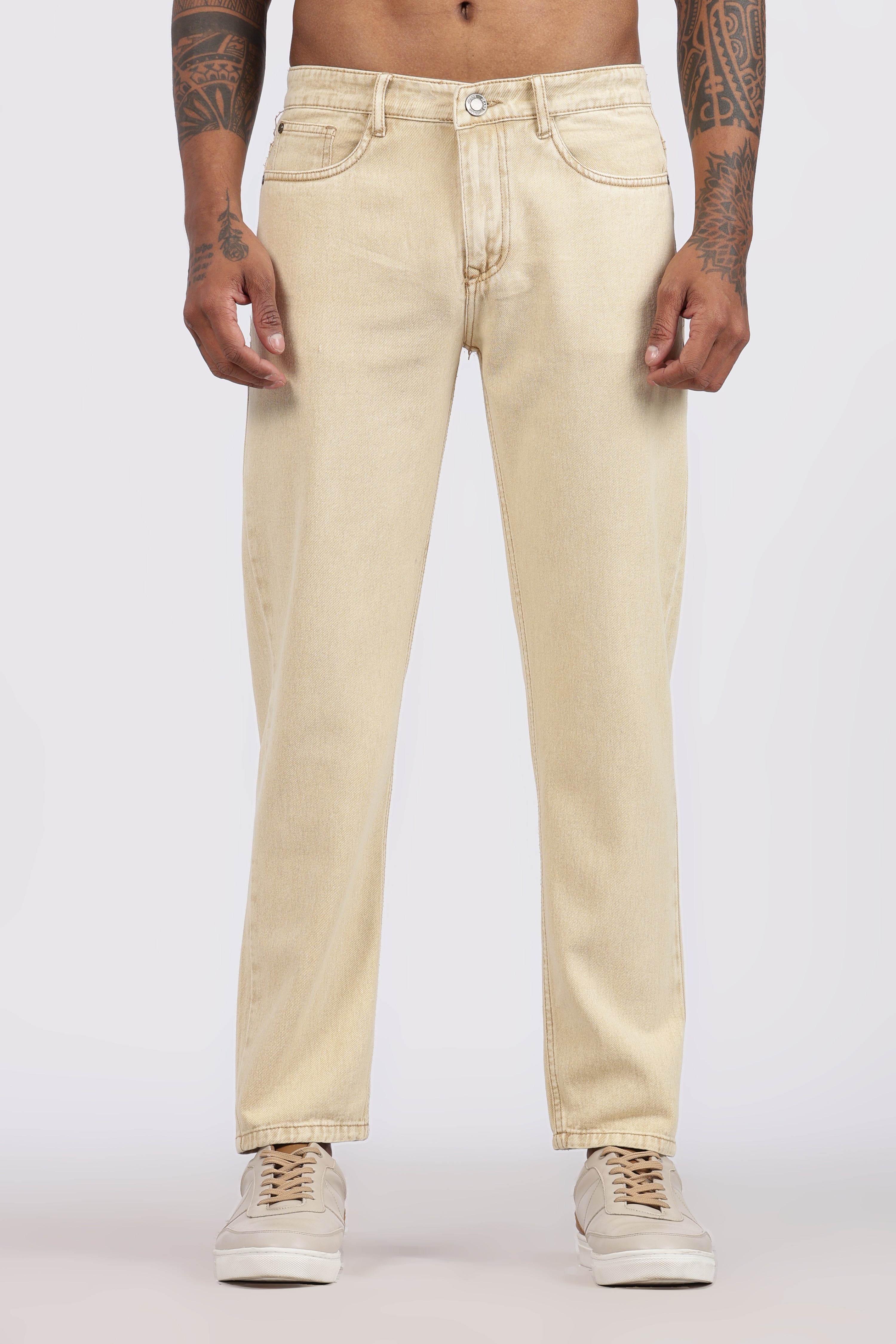 Men's Slim Tapered Jeans - Sand Beige Wash