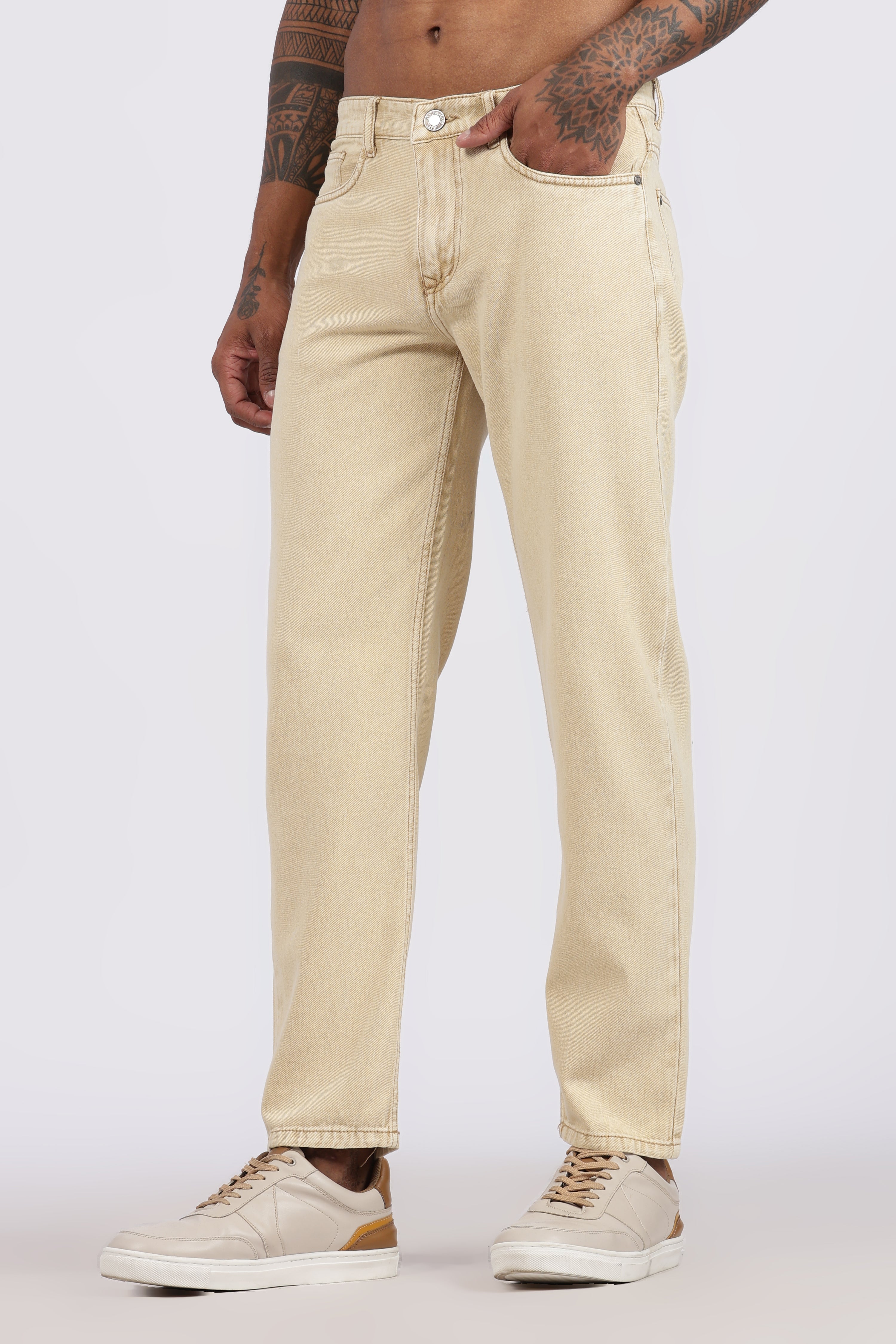 Men's Slim Tapered Jeans - Sand Beige Wash