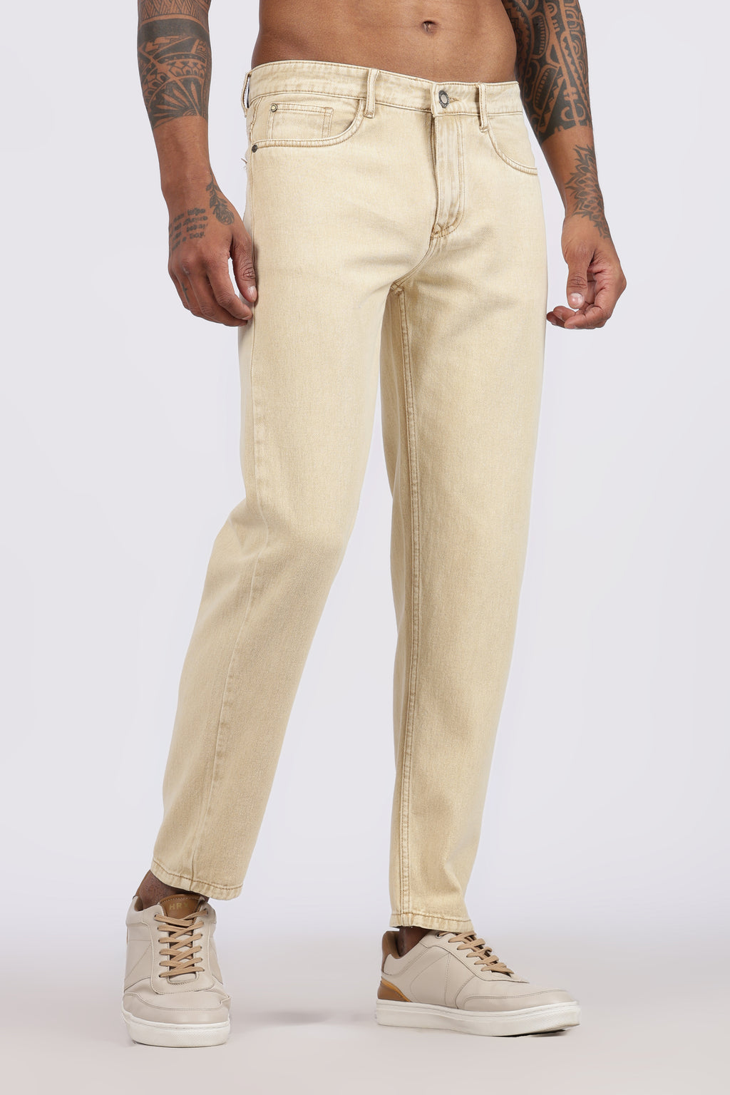 Men's Slim Tapered Jeans - Sand Beige Wash