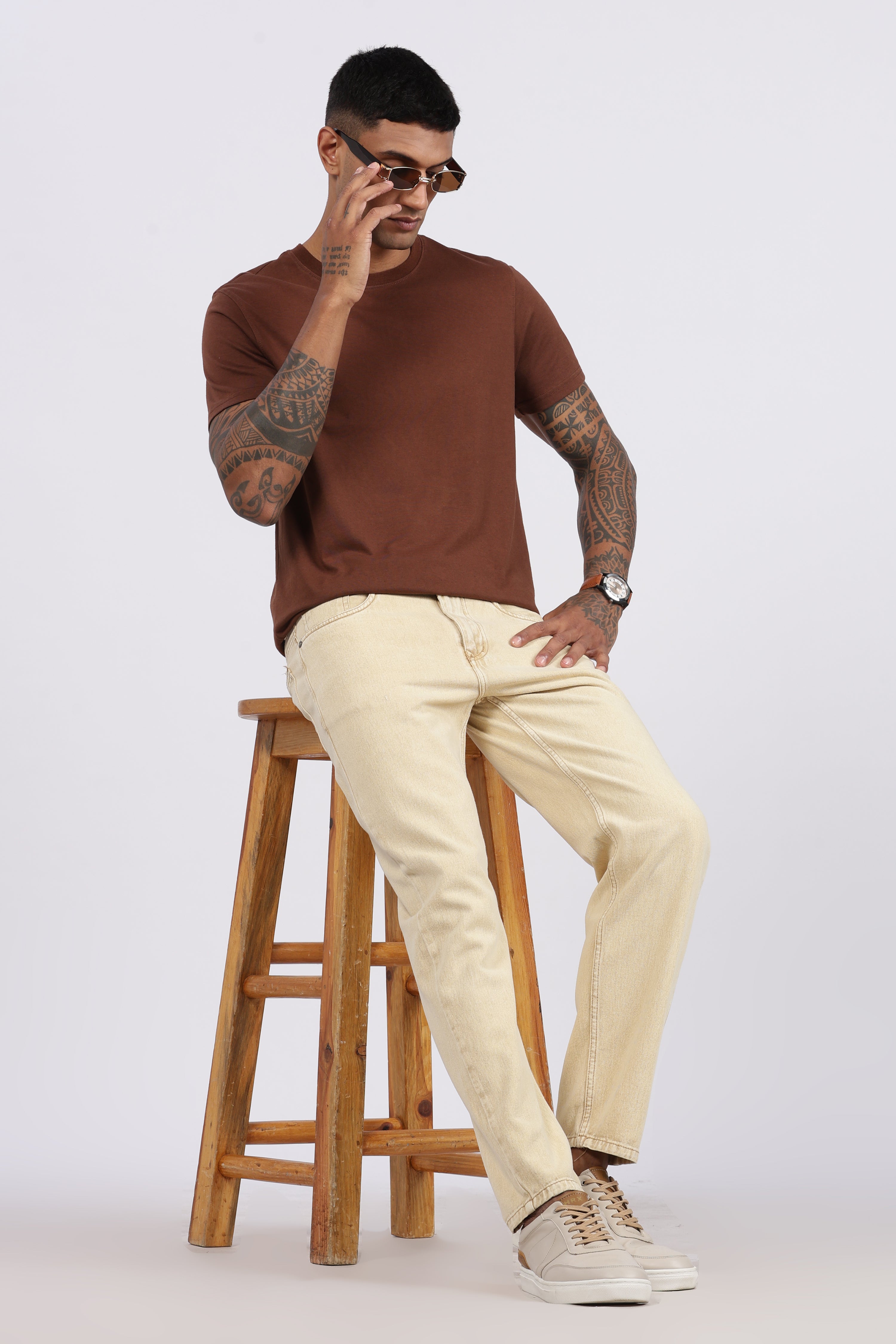 Men's Slim Tapered Jeans - Sand Beige Wash